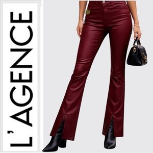 NWT L'AGENCE Beatrix High Rise Baby Boot Dark Bordeaux Coated Jeans